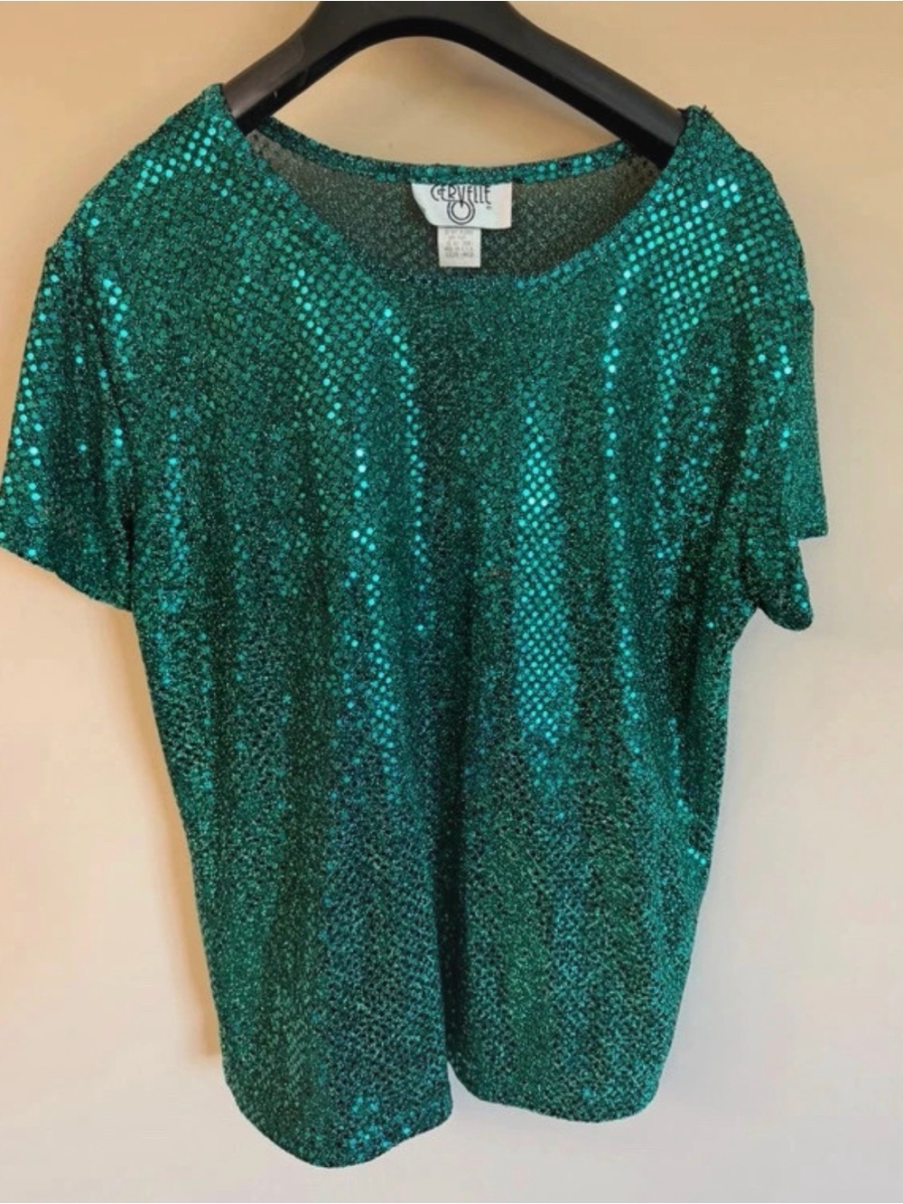 Vintage Cervelle Sequin Green Blouse, Size M